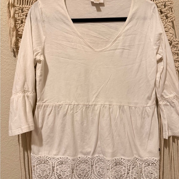 Wrangler Tops - Wrangler Cream Tunic with Lace Detail